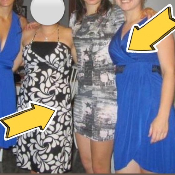 Ruched Cityscape Black and White Dress - Picture 2 of 5